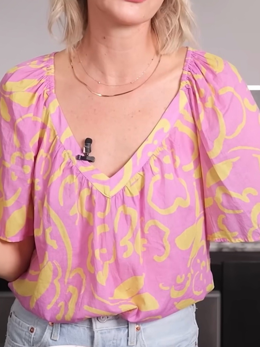 Velvet by Graham & Spencer Pink and Yellow Floral V-Neck Puff Sleeve Blouse - Picture 2 of 5